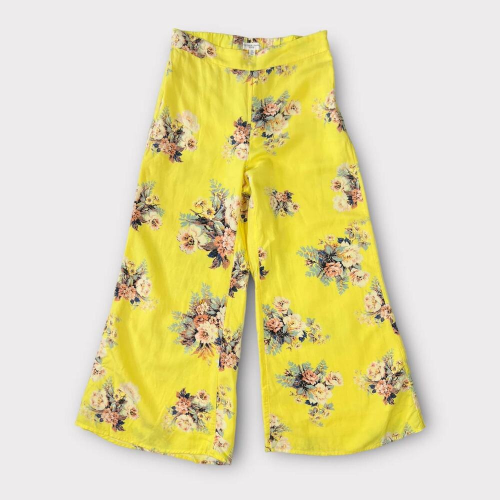 Feather Bone Talese Yellow Floral Wide Leg Pants Size 2 - Picture 2 of 9